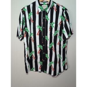 VSTR Premium Modern Nomads Black And White Button Up Cotton Hawaiian Tropical L